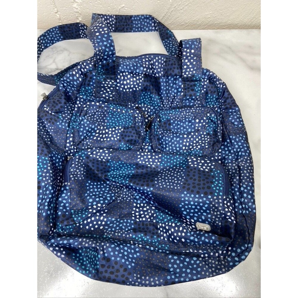 LUG WOMENS BLUE POLKA DOT PACKABLE SHOULDER BAG TOTE LARGE 14 X 15 - Picture 4 of 6